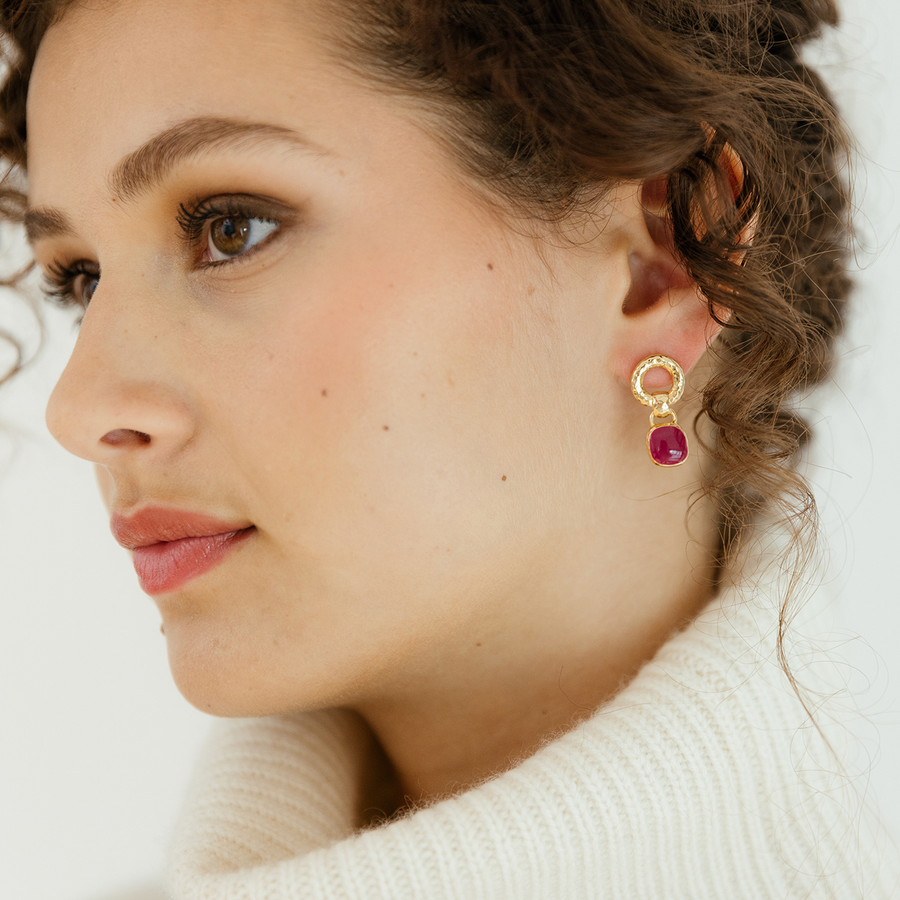 Boucles d'oreilles à anneau martelé Suzanne - Fuschia